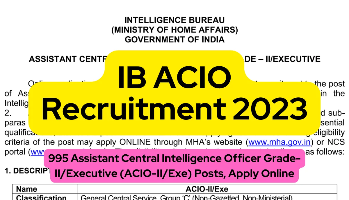 MHA IB ACIO Grade II Executive Admit Card 2024 for 995 Vacancy