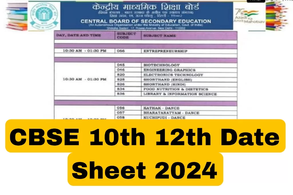 CBSE Date Sheet 2024 Live For Class 10th 12th PDF Download
