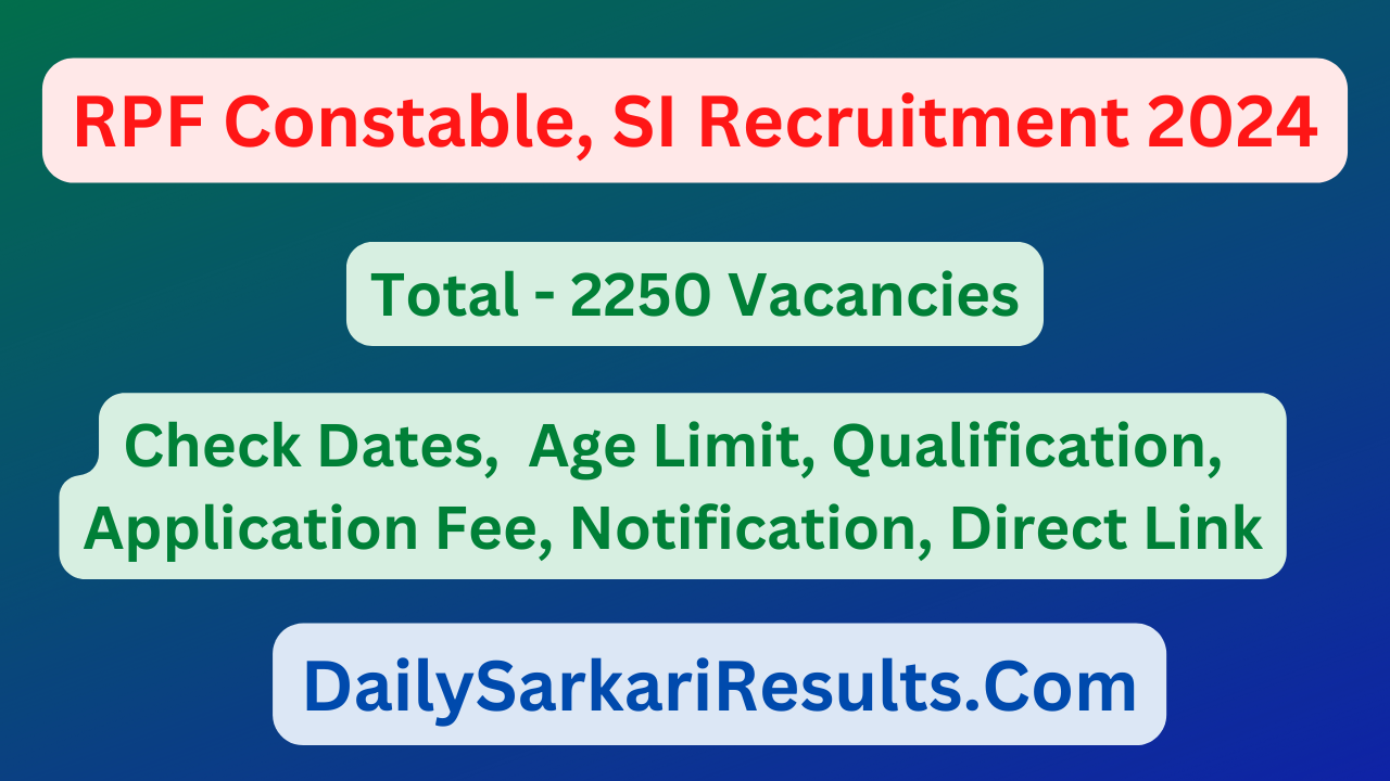 RPF Recruitment 2024 Notification for 2250 Constable, SI Post
