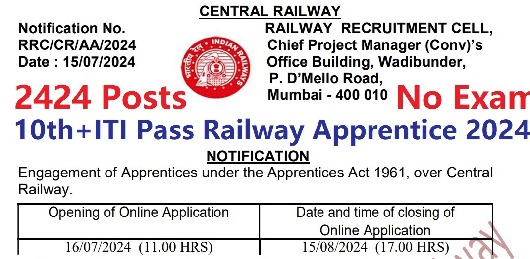 Central Railway Apprentice Online Form 2024